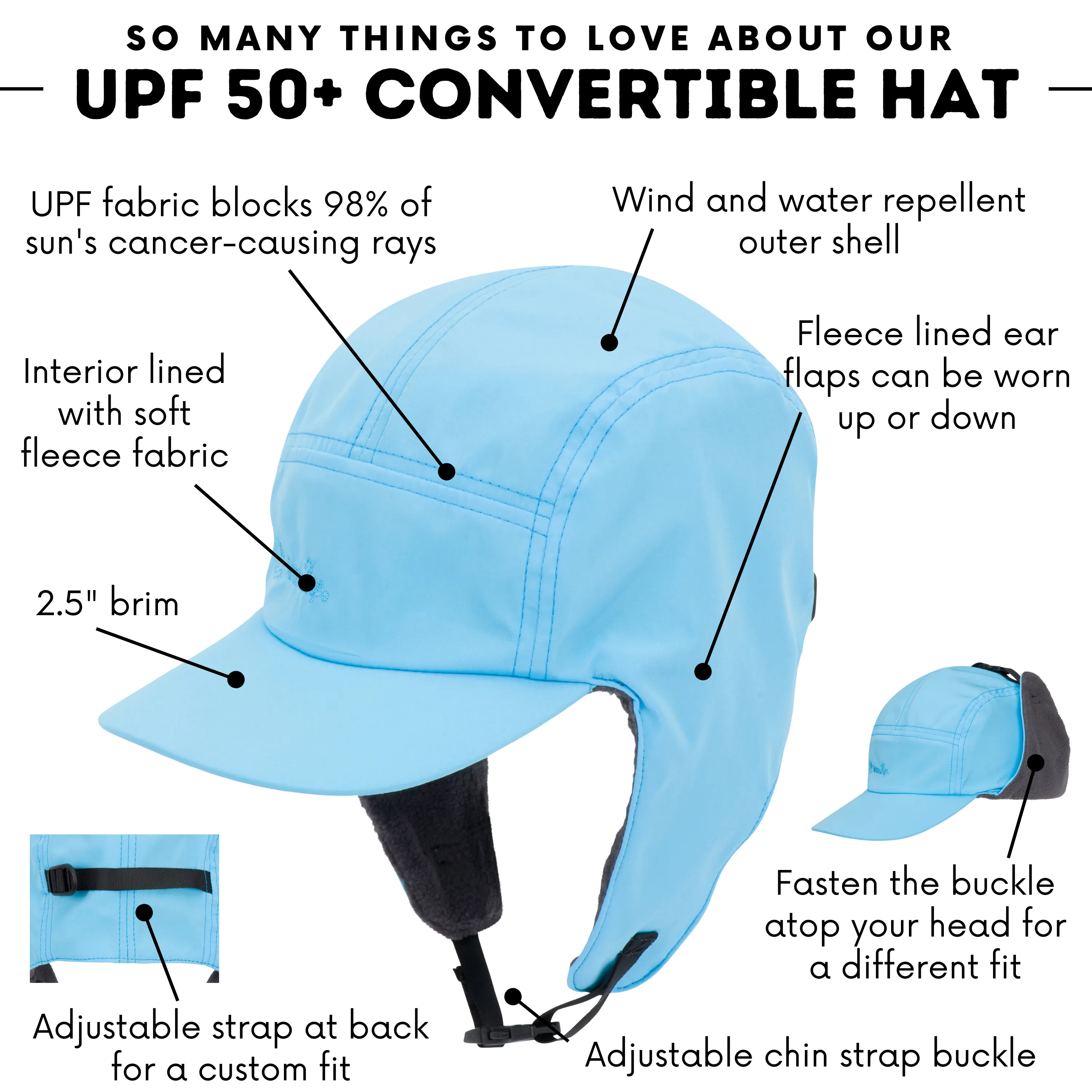 Kids Arctic Chill Winter Convertible Sun Hat - Aqua