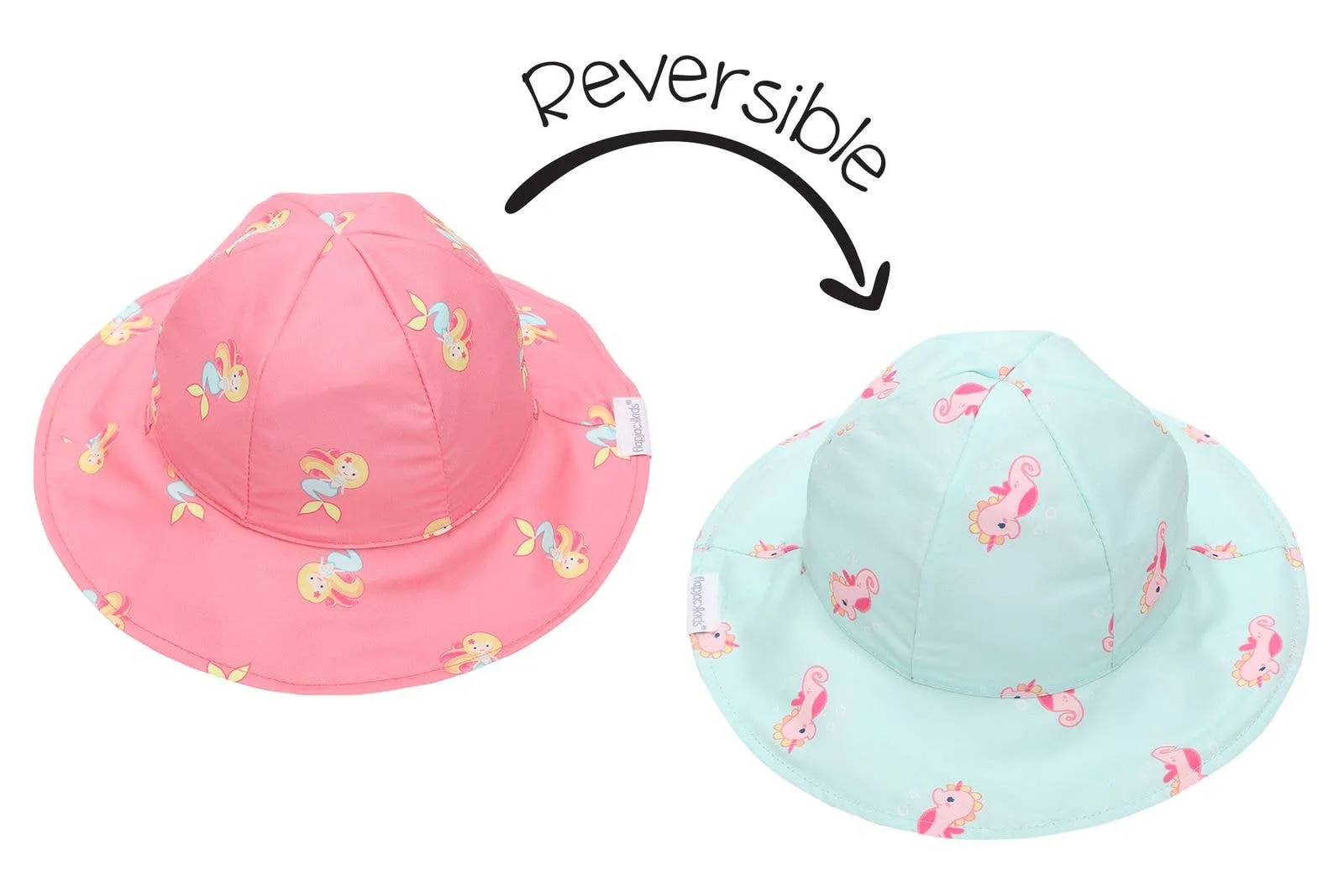 Kids UPF50  Patterned Sun Hat - (M) Mermaid/Seahorse