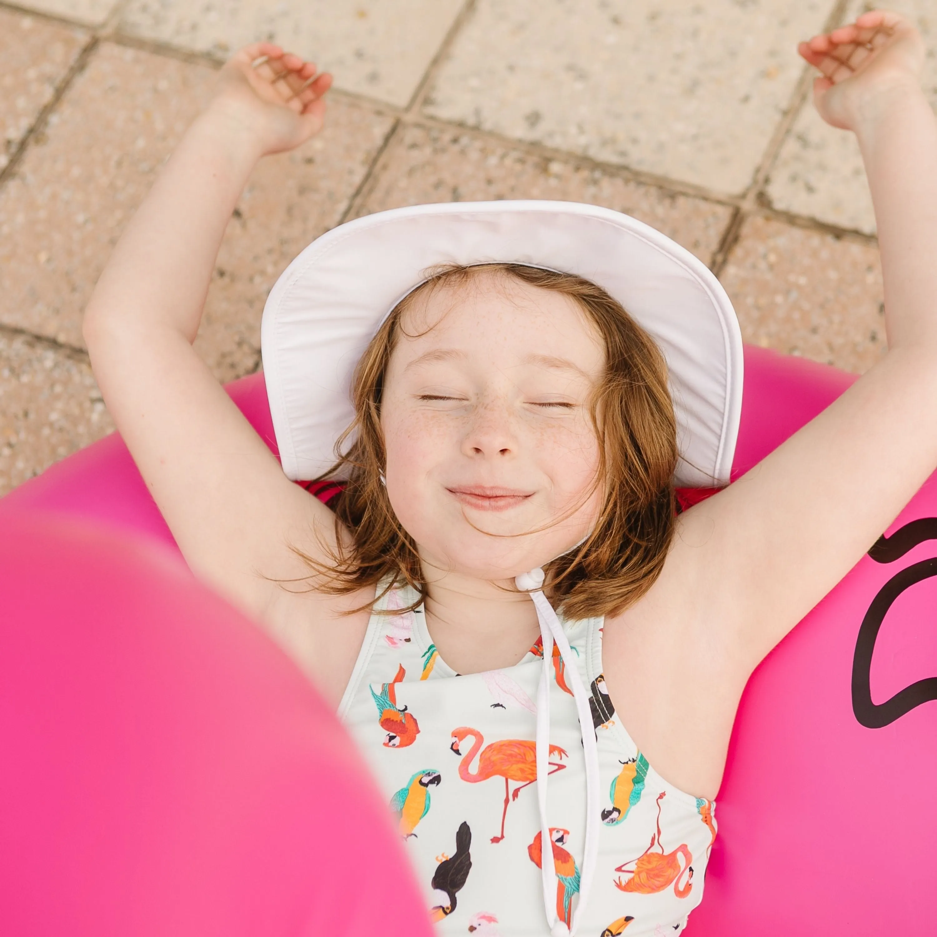 Kids Wide Brim Sun Hat "Fun Sun Day Play Hat" - White