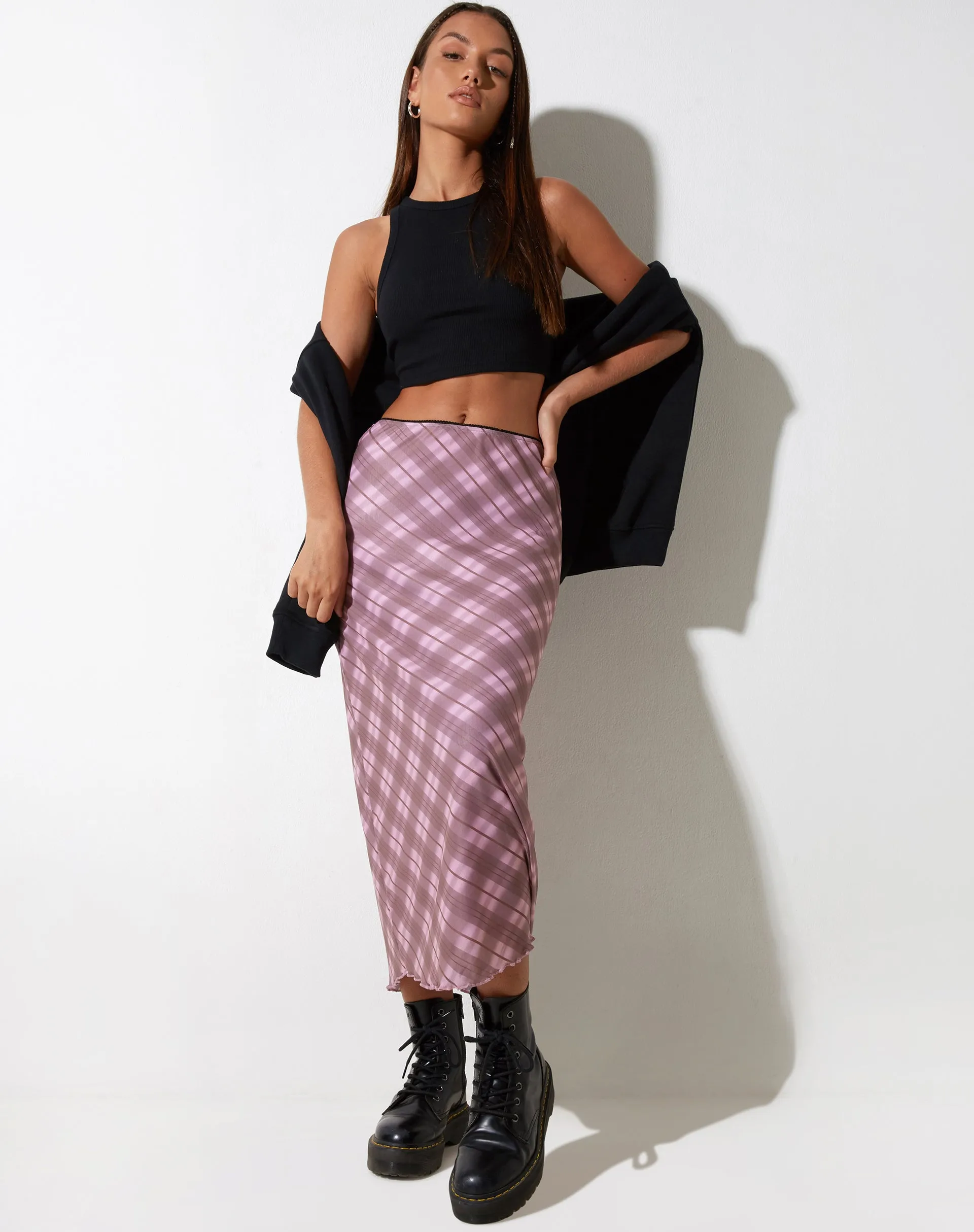 Lassie Maxi Skirt in Pink Blurred Check