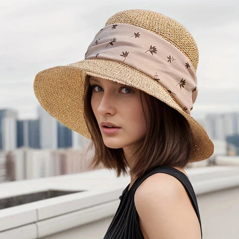 Leaf Wide Brim Straw Outdoor Travel Sun Hat