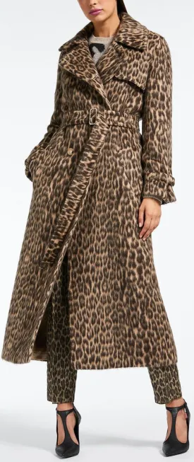 Leopard Print Wool and Alpaca Trench Coat