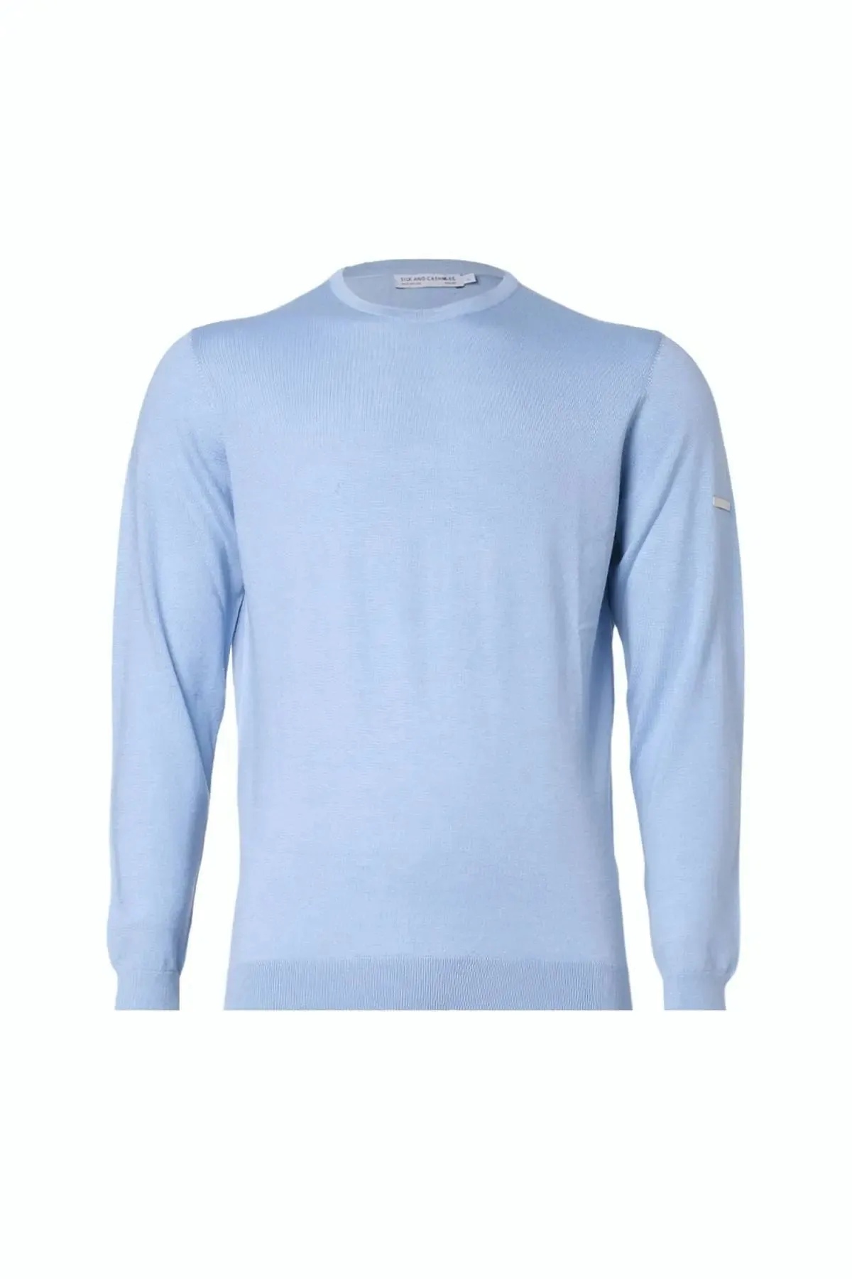 Light Blue Silk Quentin Round Neck Long Sleeve Men's Knitwear