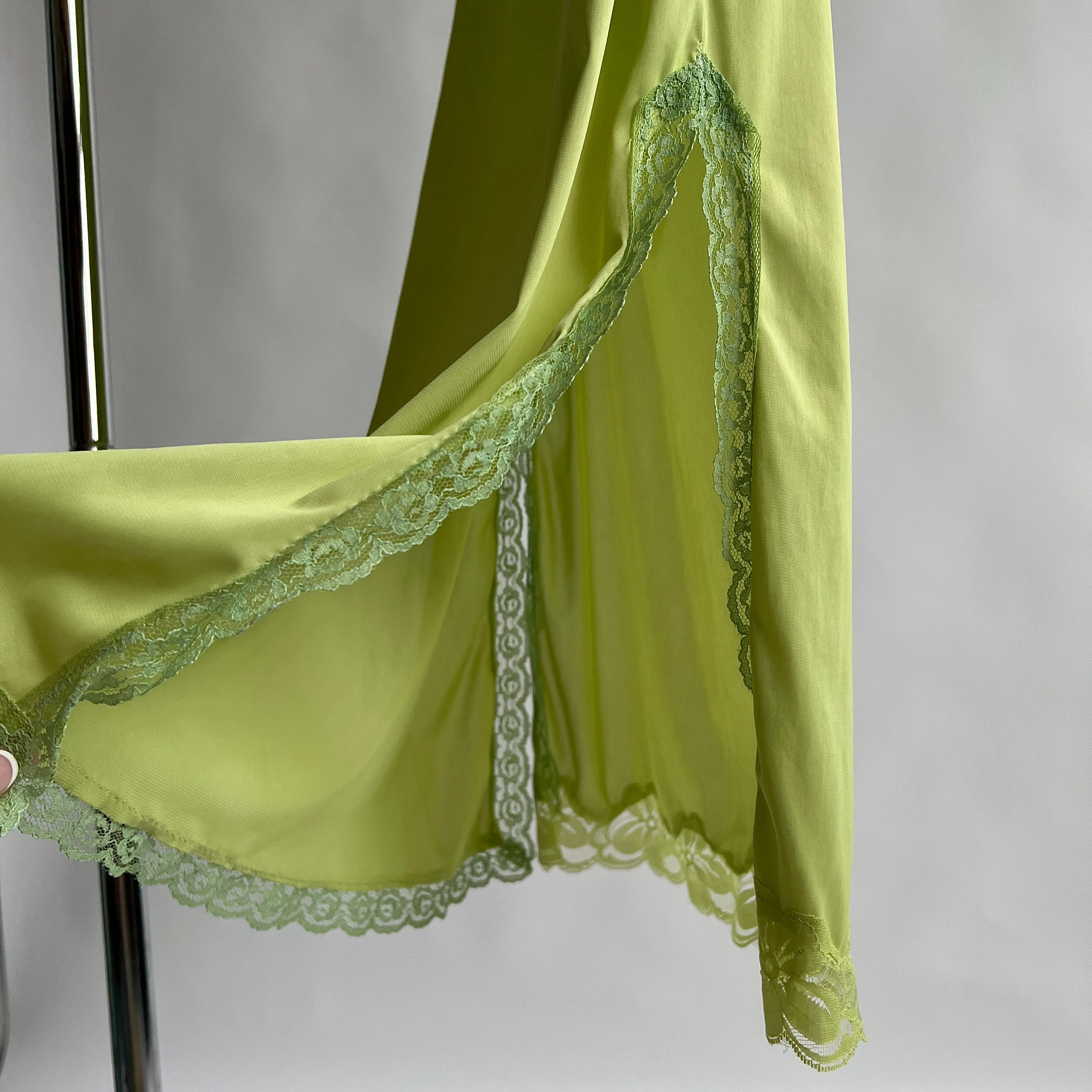 Light green hand dyed satin maxi skirt - S/M