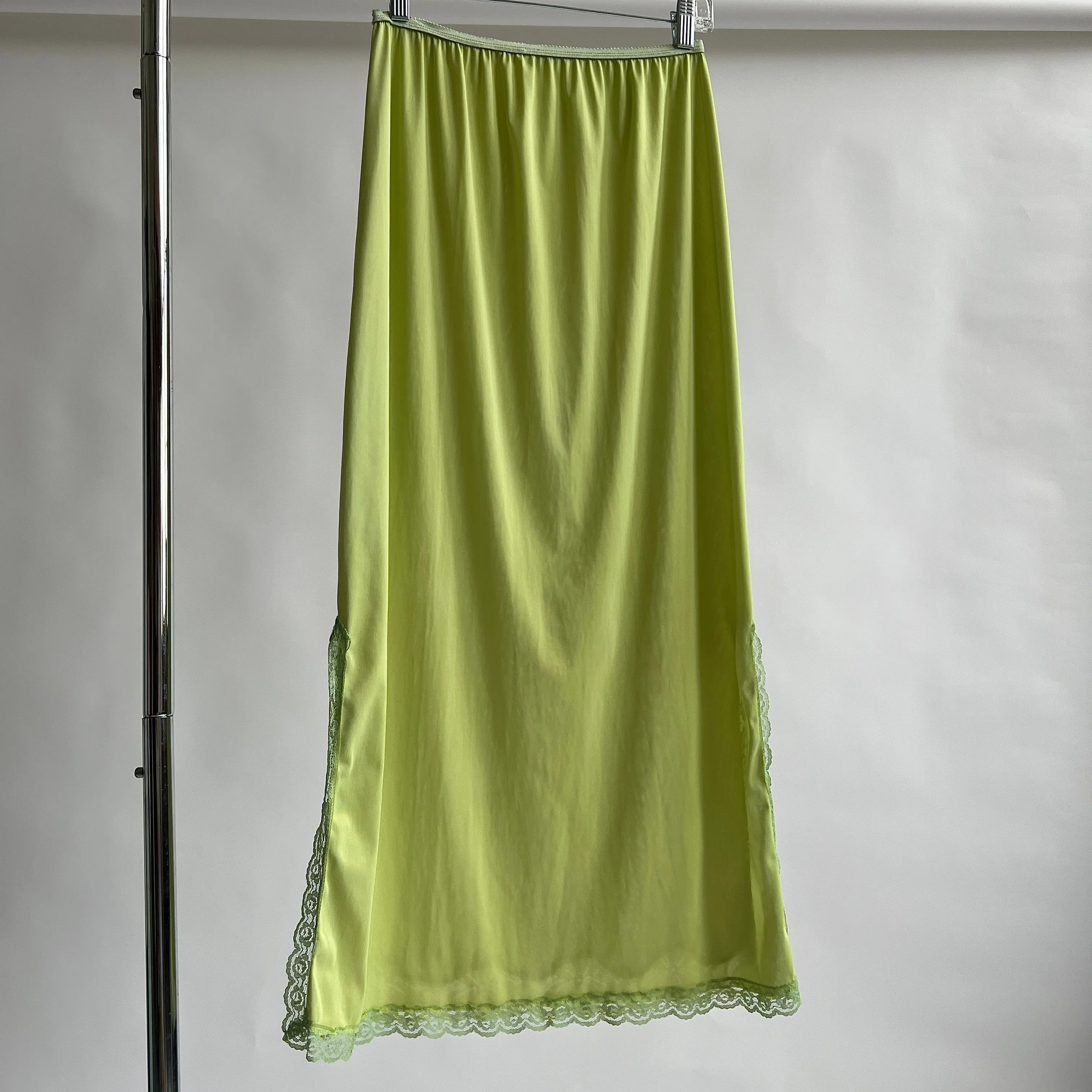 Light green hand dyed satin maxi skirt - S/M