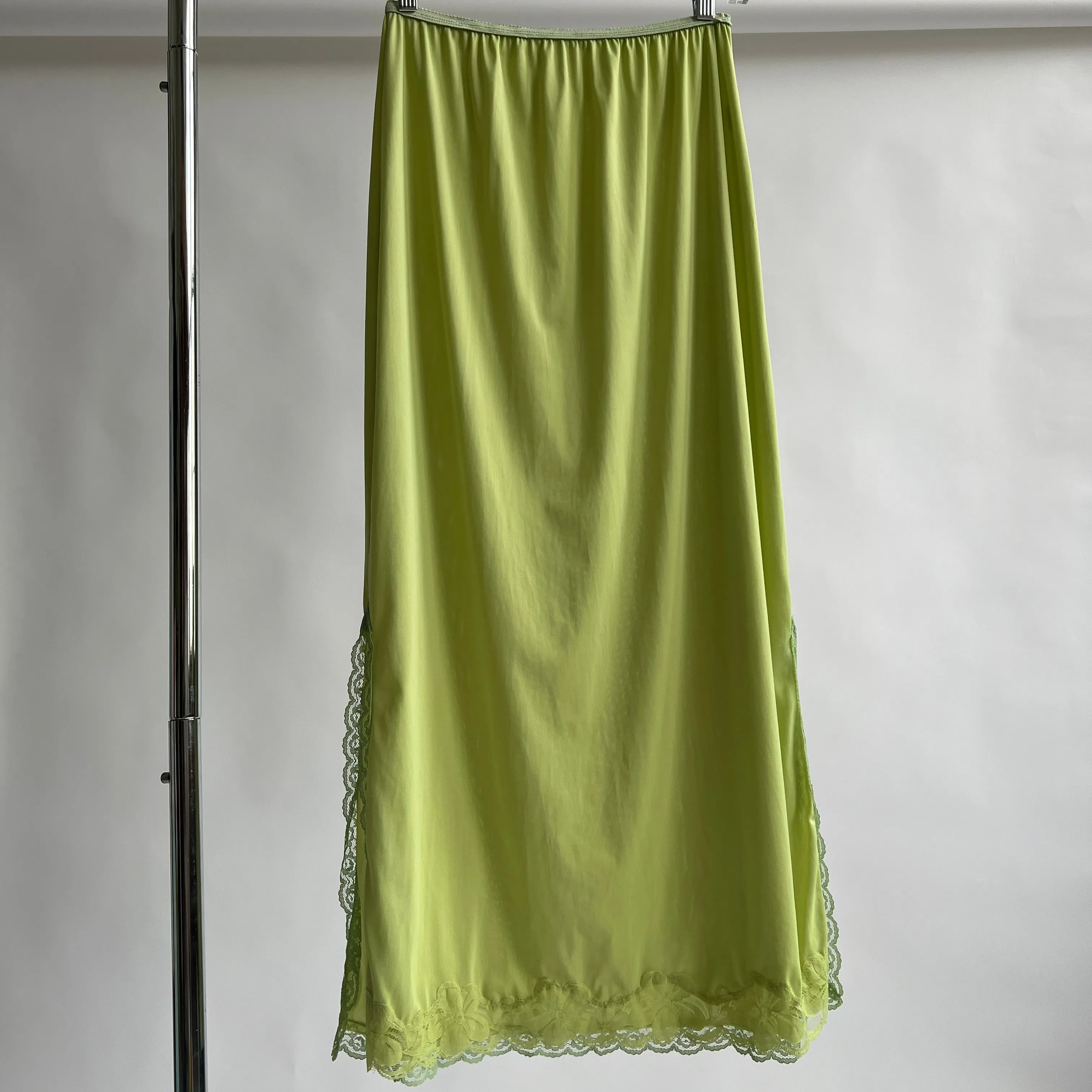 Light green hand dyed satin maxi skirt - S/M