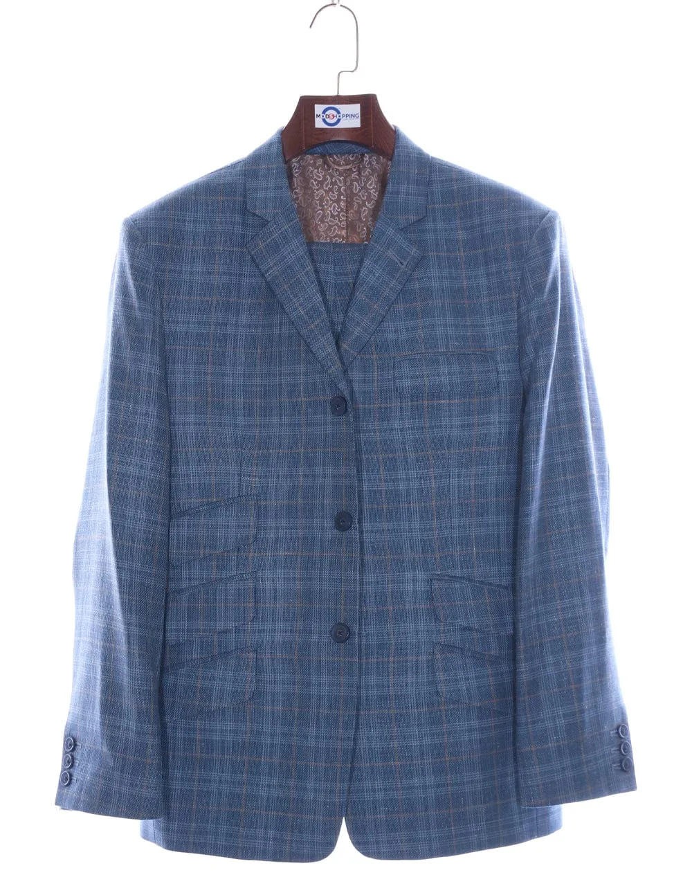 Linen Suit - Blue Prince Of Wales Check Suit