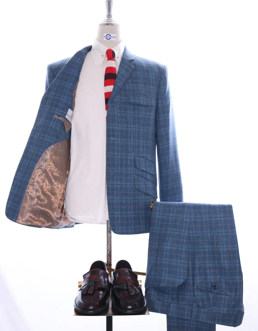 Linen Suit - Blue Prince Of Wales Check Suit