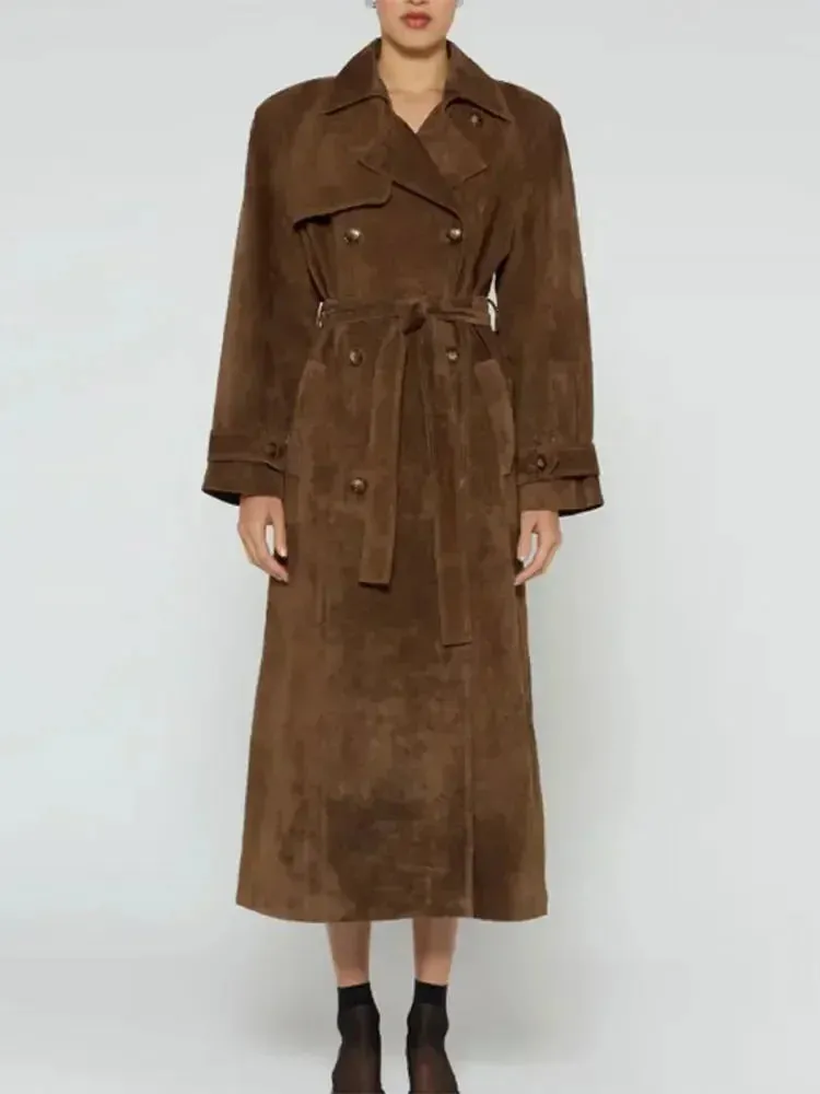 Long suede windbreaker trench coat