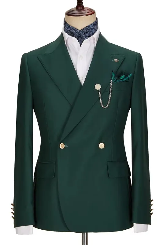 Madison Trendy Dark Green Peak Lapel Double Breasted Prom Suit