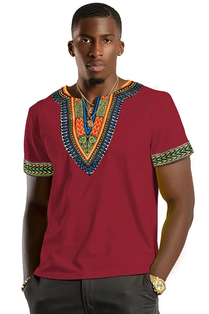 Maroon African Dashiki Shirt for Men and Women