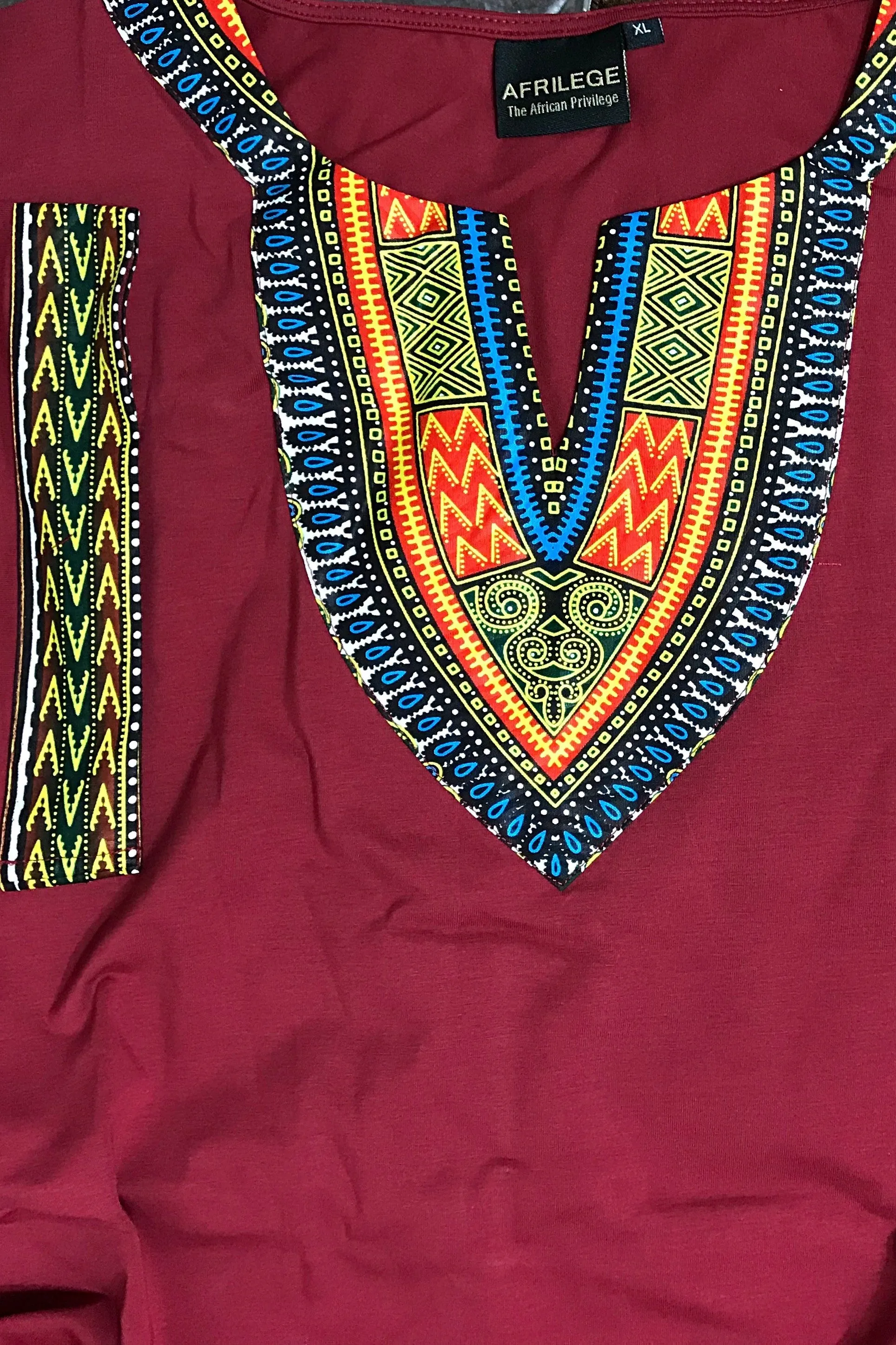 Maroon African Dashiki Shirt for Men and Women