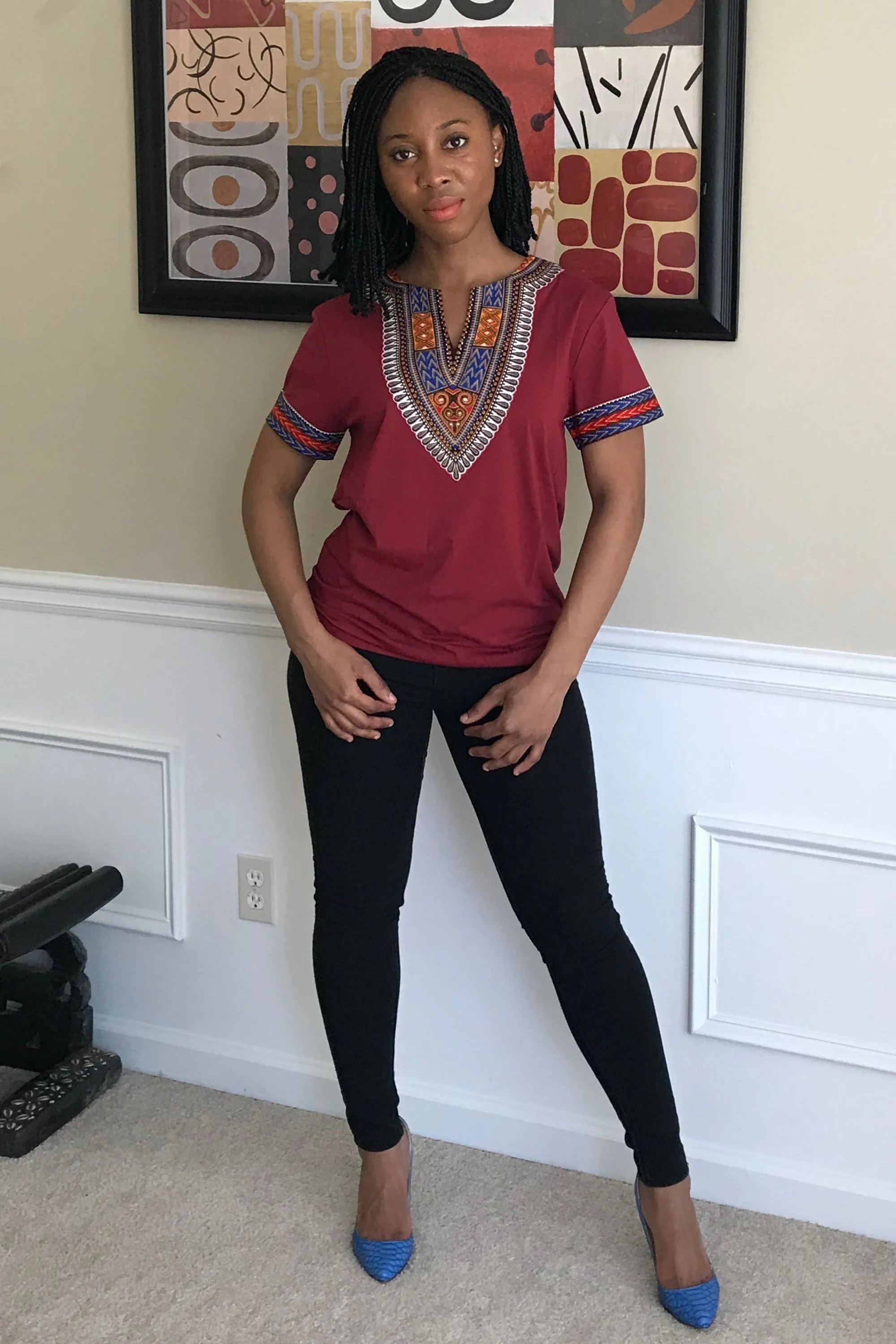 Maroon African Dashiki Shirt for Men and Women