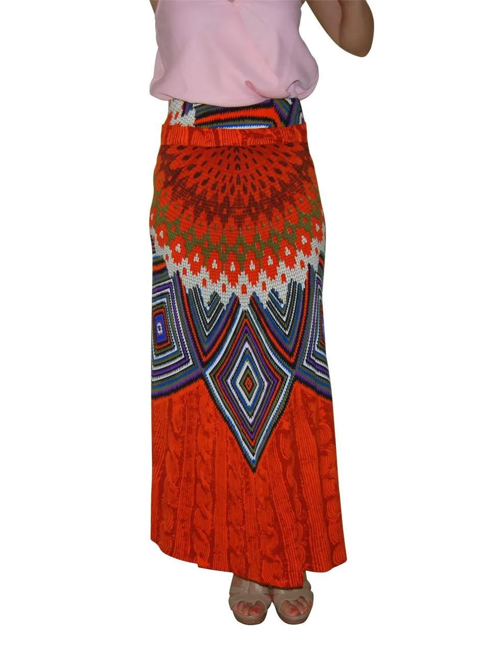 Maxi Skirt India Feather Orange