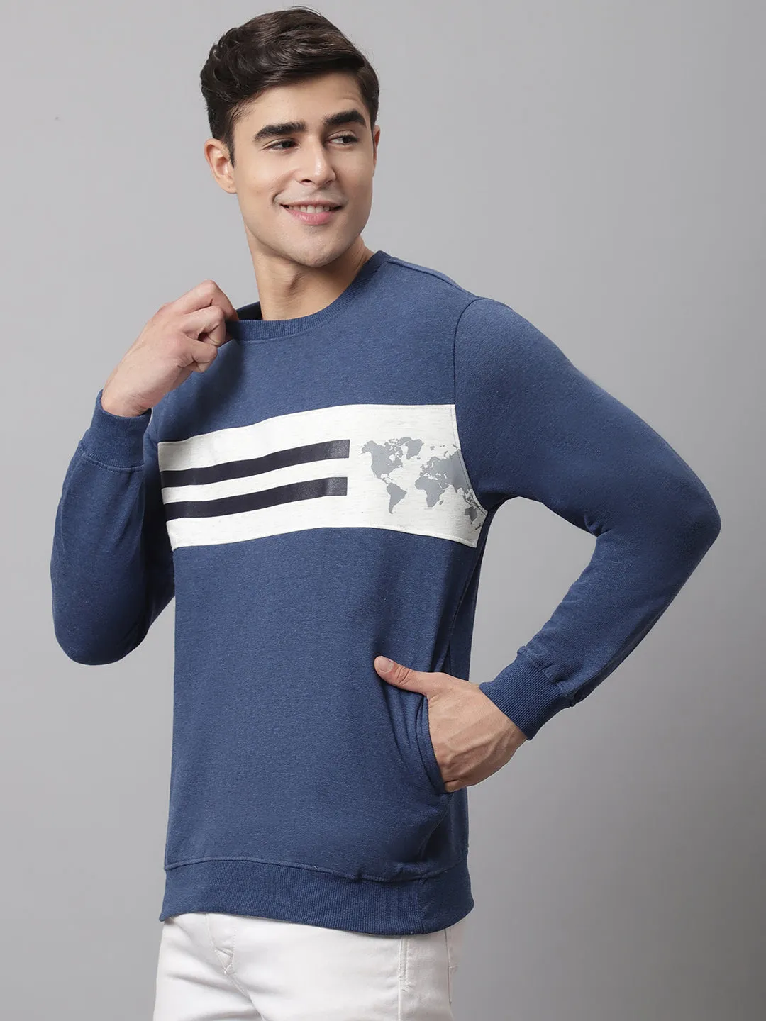 Men Indigo Melange Sweatshirt