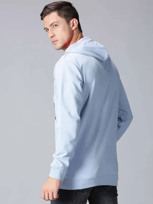 Men Light Blue Printed Hooded Sweatshirt