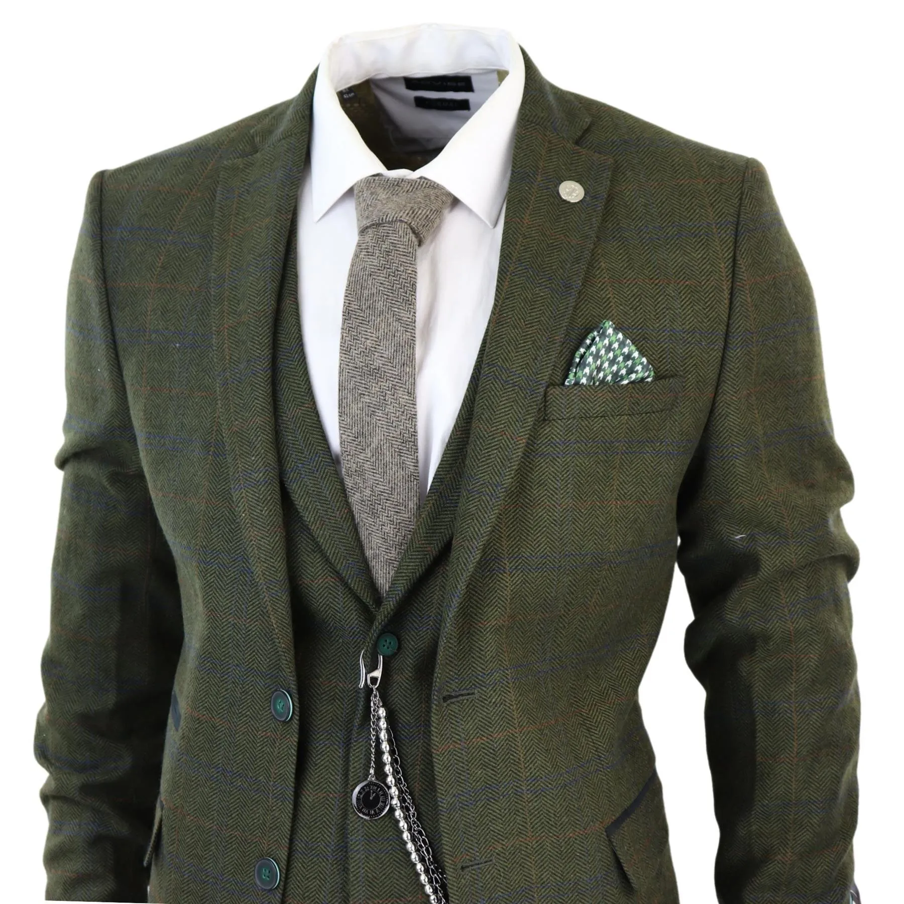 Men's 3 Piece Suit Wool Tweed Green Blue Brown Check 1920s Gatsby Formal Dress Suits