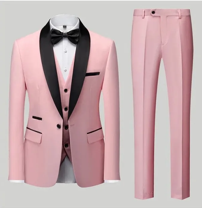 Men's 3 Pieces Suits Smart Fit Formal Business Wedding Tuxedo Blazer Vest & Trouser Set | Available in 11 Colours