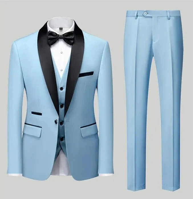 Men's 3 Pieces Suits Smart Fit Formal Business Wedding Tuxedo Blazer Vest & Trouser Set | Available in 11 Colours