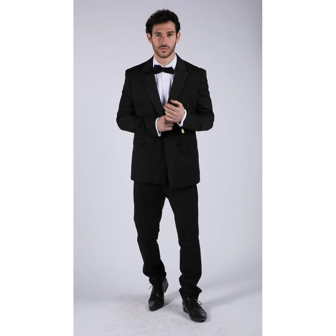 Mens Double Breasted Black Tuxedo Suit Dinner Jacket Stripe Trouser Tux Classic Satin