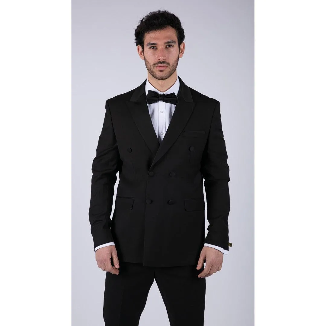 Mens Double Breasted Black Tuxedo Suit Dinner Jacket Stripe Trouser Tux Classic Satin