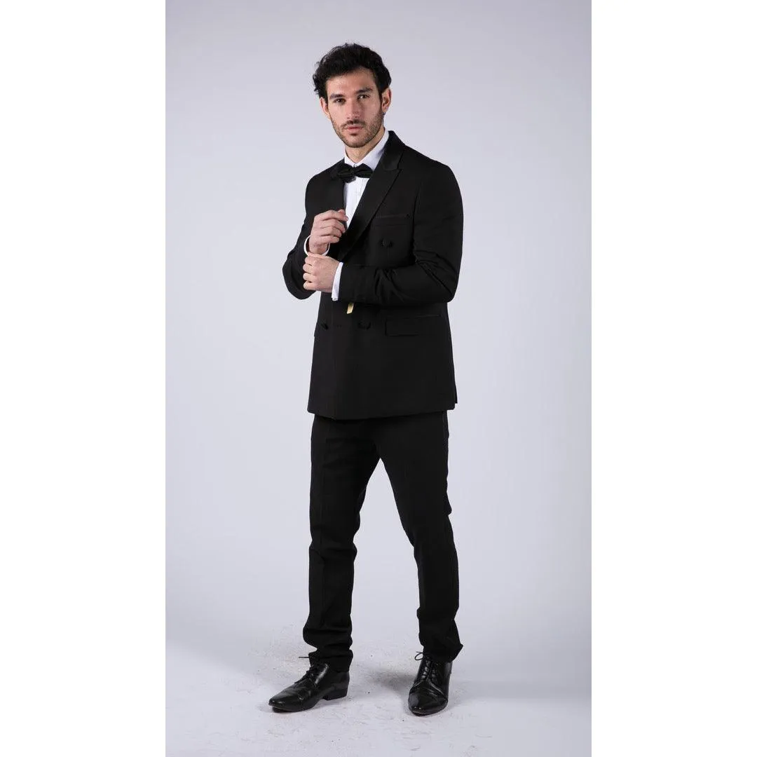 Mens Double Breasted Black Tuxedo Suit Dinner Jacket Stripe Trouser Tux Classic Satin