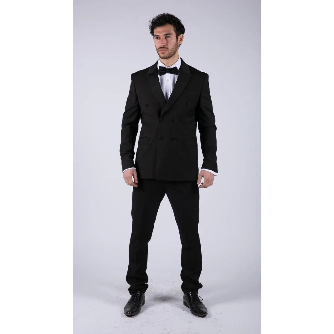 Mens Double Breasted Black Tuxedo Suit Dinner Jacket Stripe Trouser Tux Classic Satin