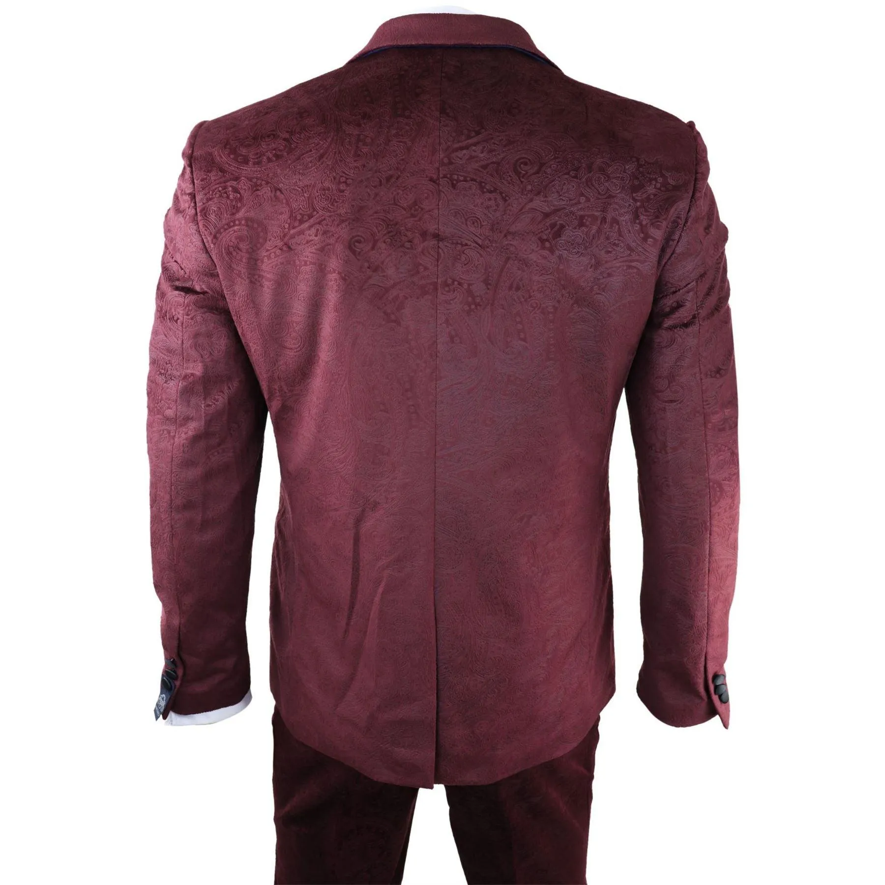 Mens Marc Darcy Velvet Paisley Burgundy Fit 3 Piece Suit Tuxedo Dinner Jacket Wedding