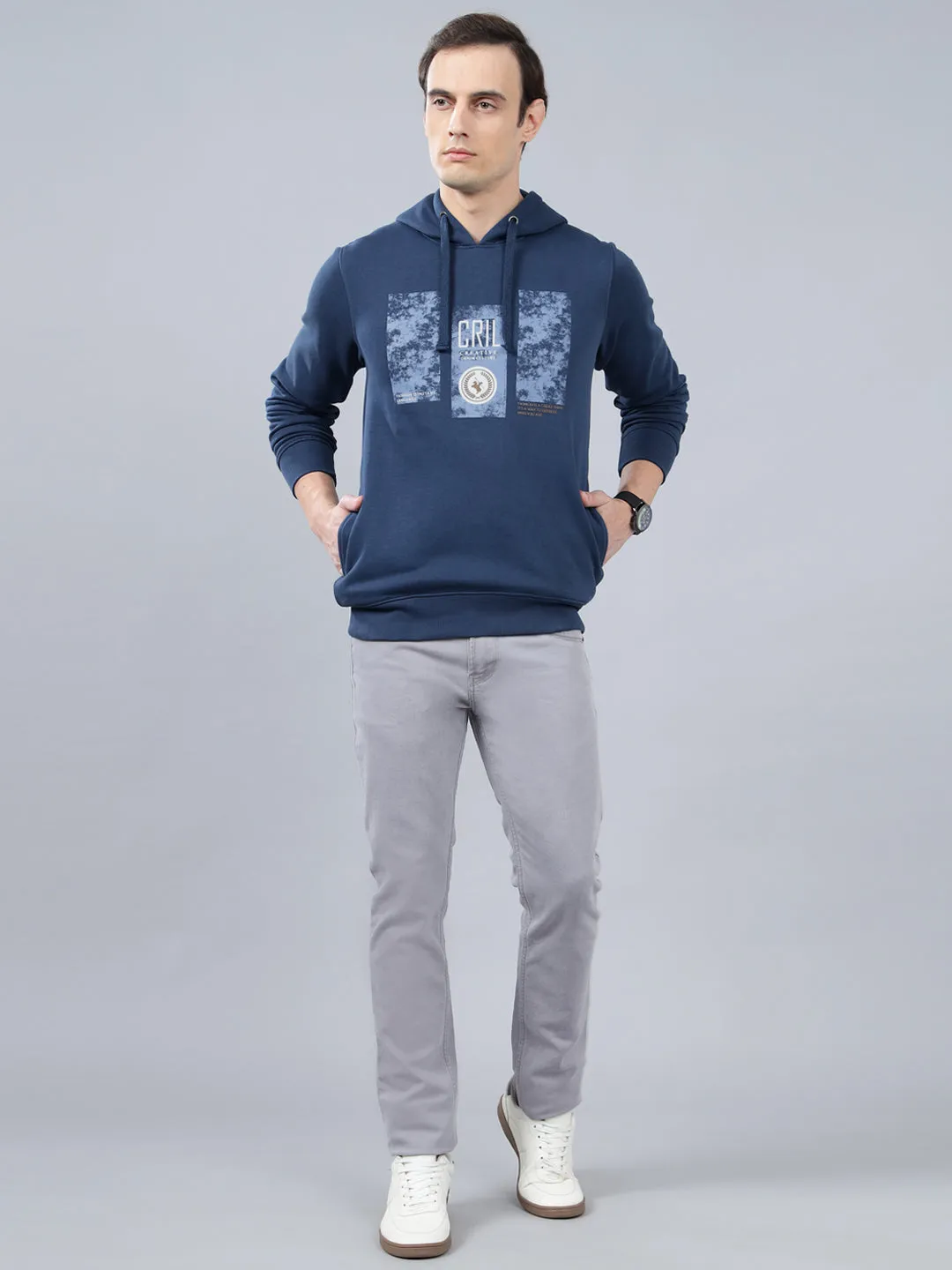 Men's Typography Printed Blue Hoody Neck Sweatshirt