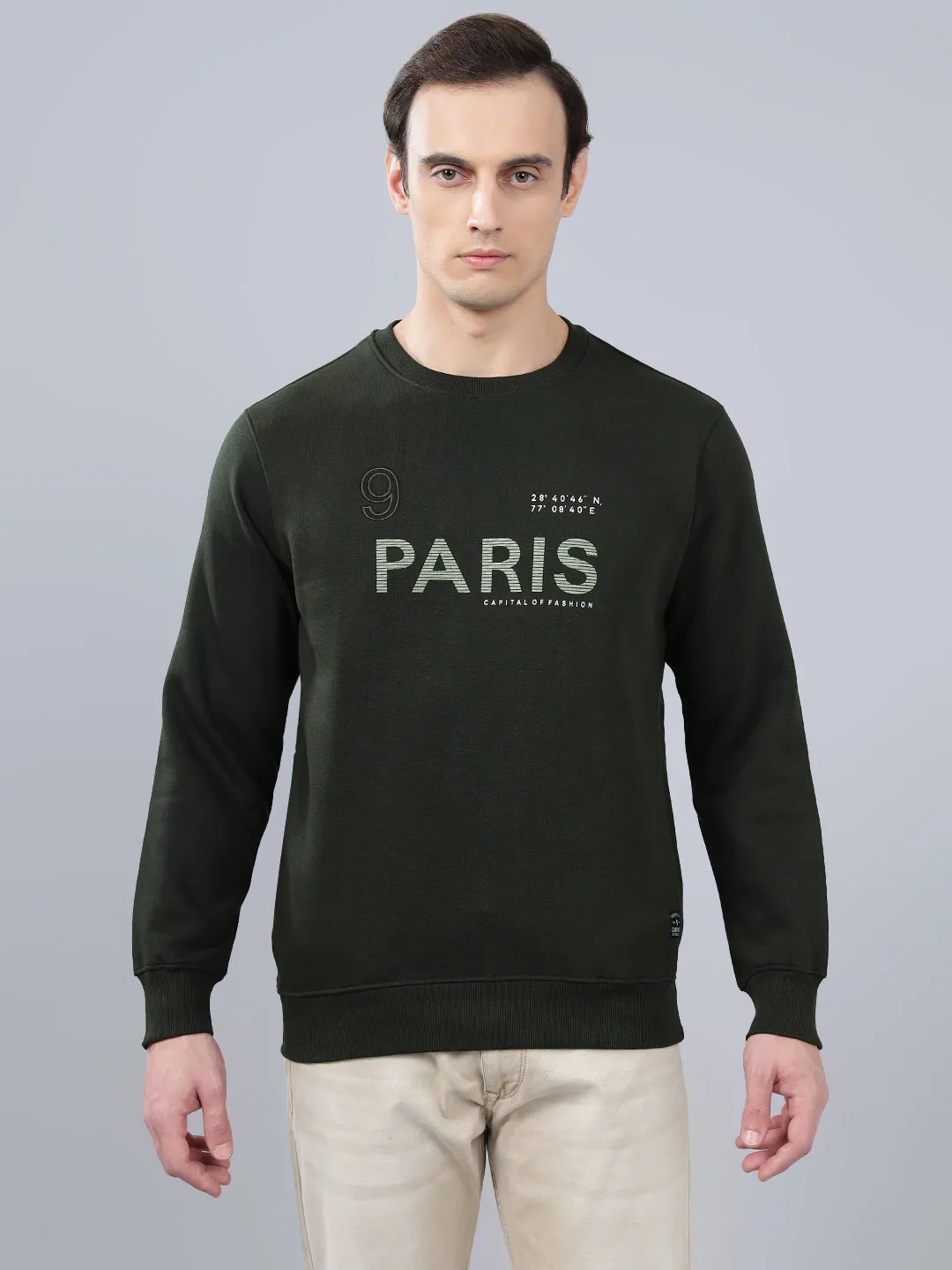 Men's Typography Printed Green Round Neck Sweatshirt