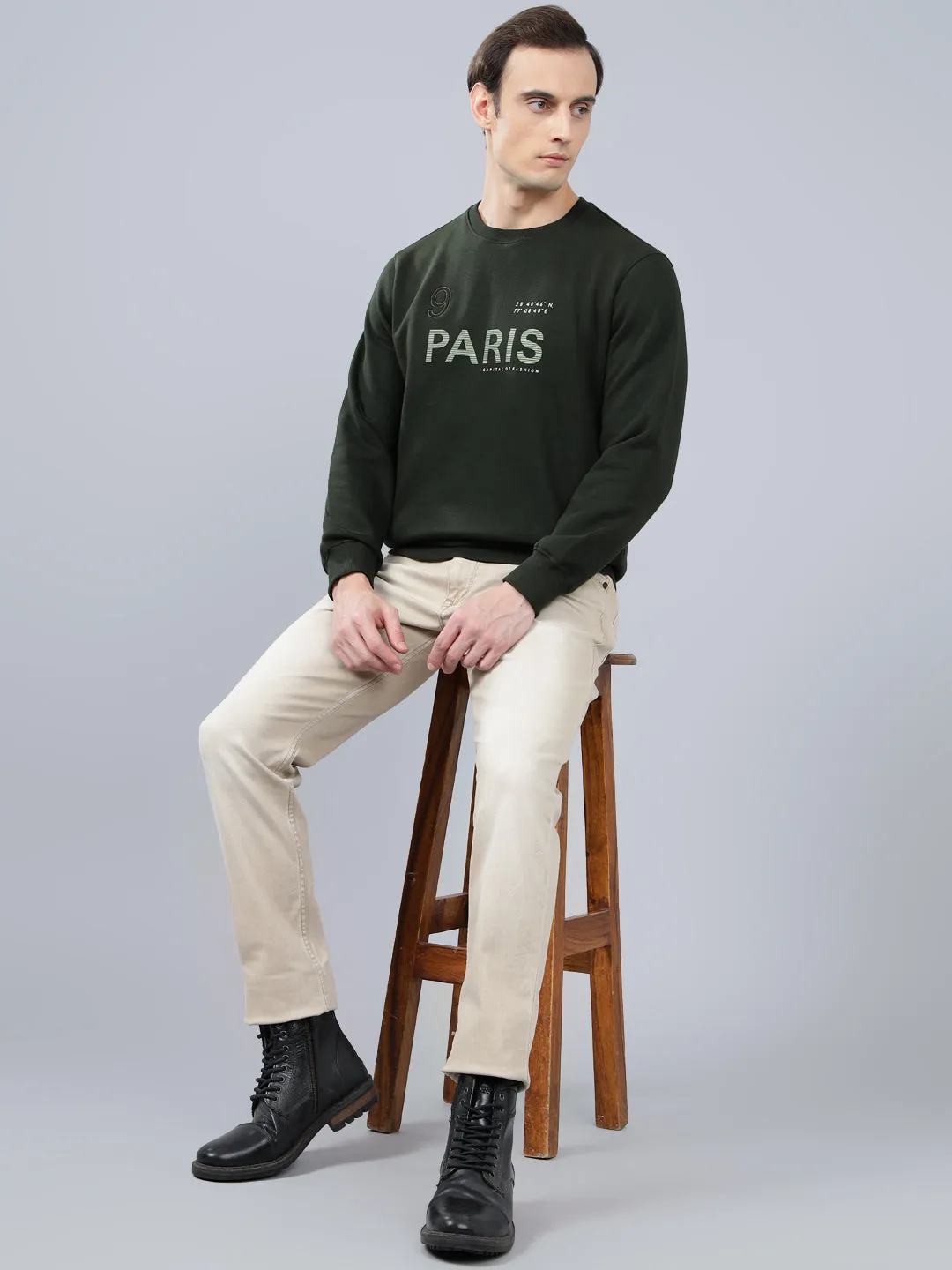 Men's Typography Printed Green Round Neck Sweatshirt