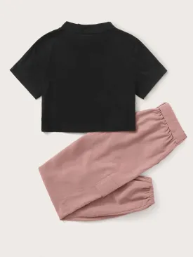 Mock Neck Tee And Belted Cargo Pants