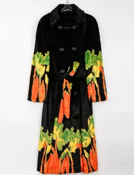 Multicolor Floral Faux Mink Fur Trench Coat