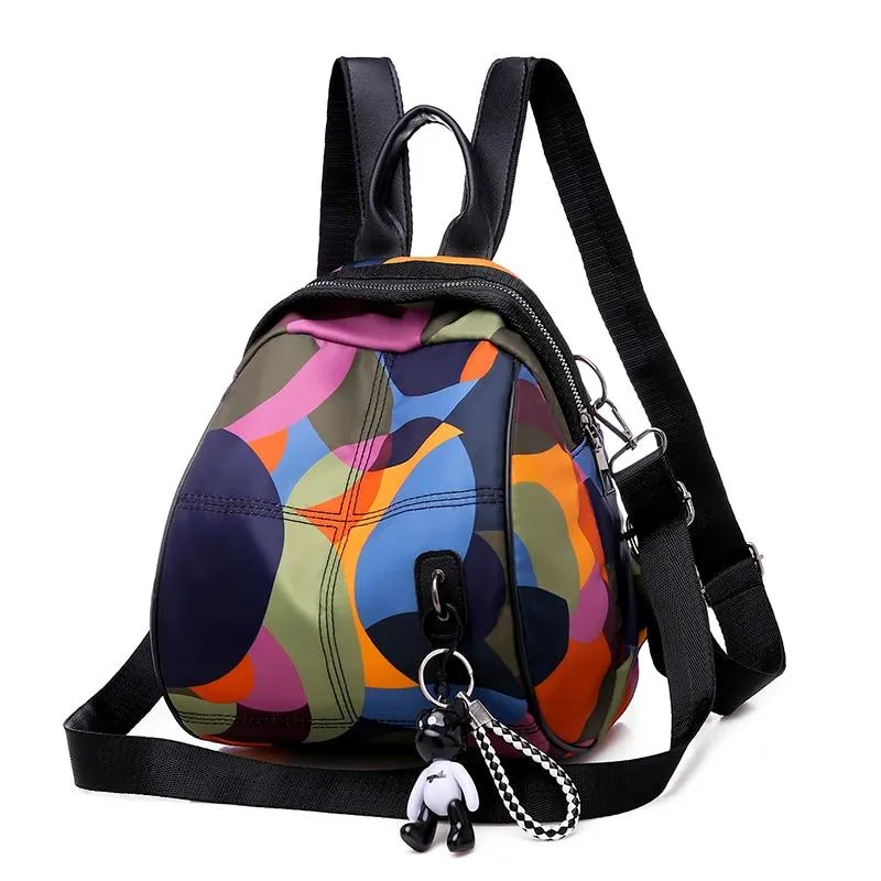 Multifunctional Waterproof Women's Zippered Nylon Backpack With Small Pendant