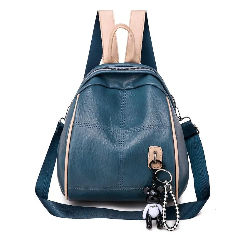 Multifunctional Waterproof Women's Zippered Nylon Backpack With Small Pendant