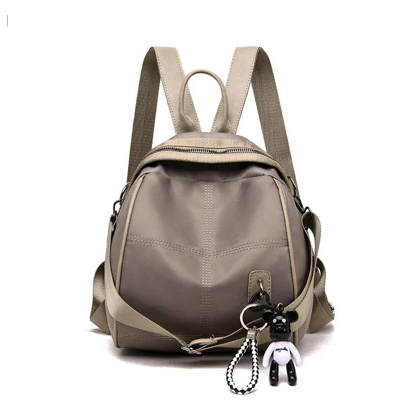 Multifunctional Waterproof Women's Zippered Nylon Backpack With Small Pendant