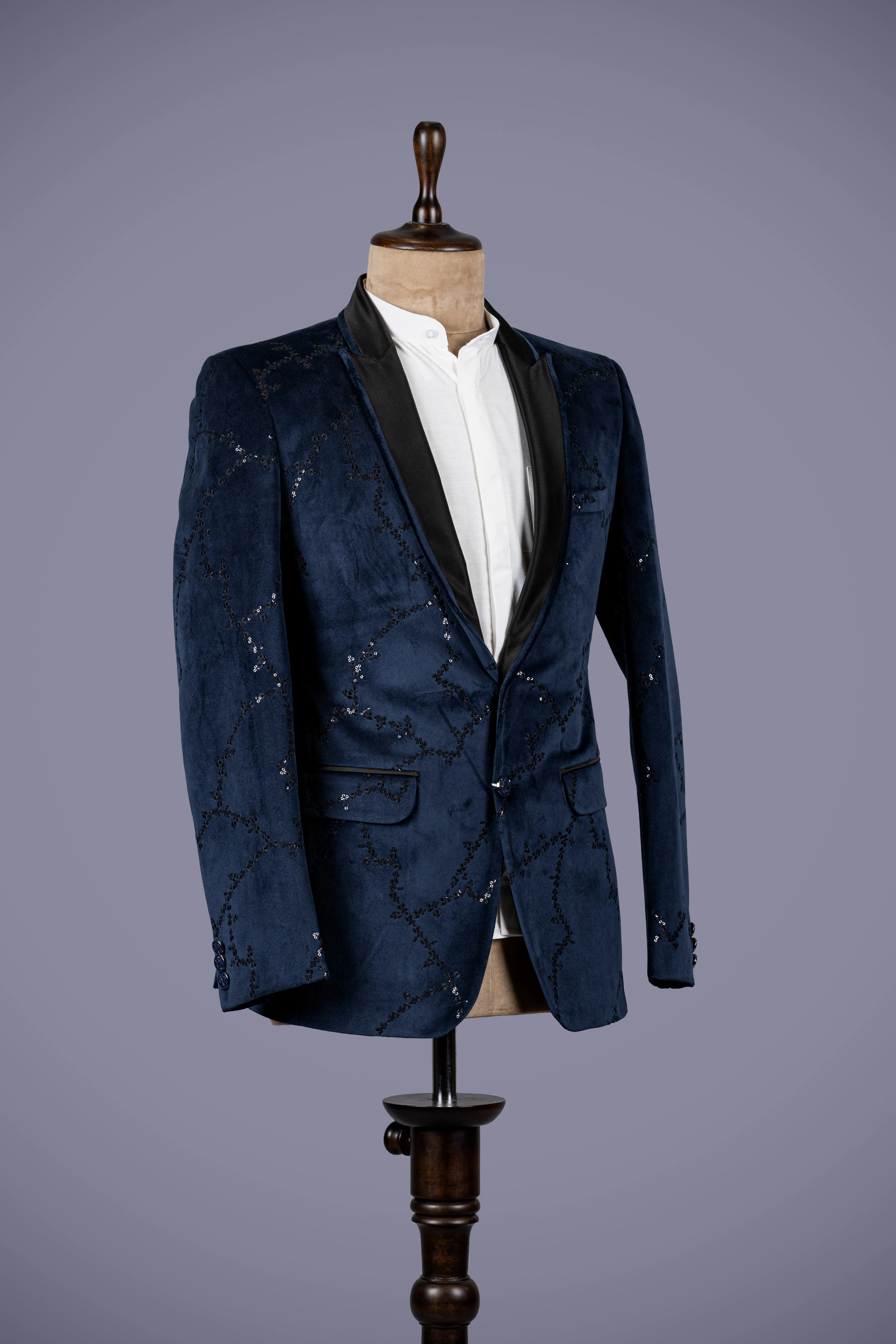 Navy Velvet Tuxedo with Shawl Lapels