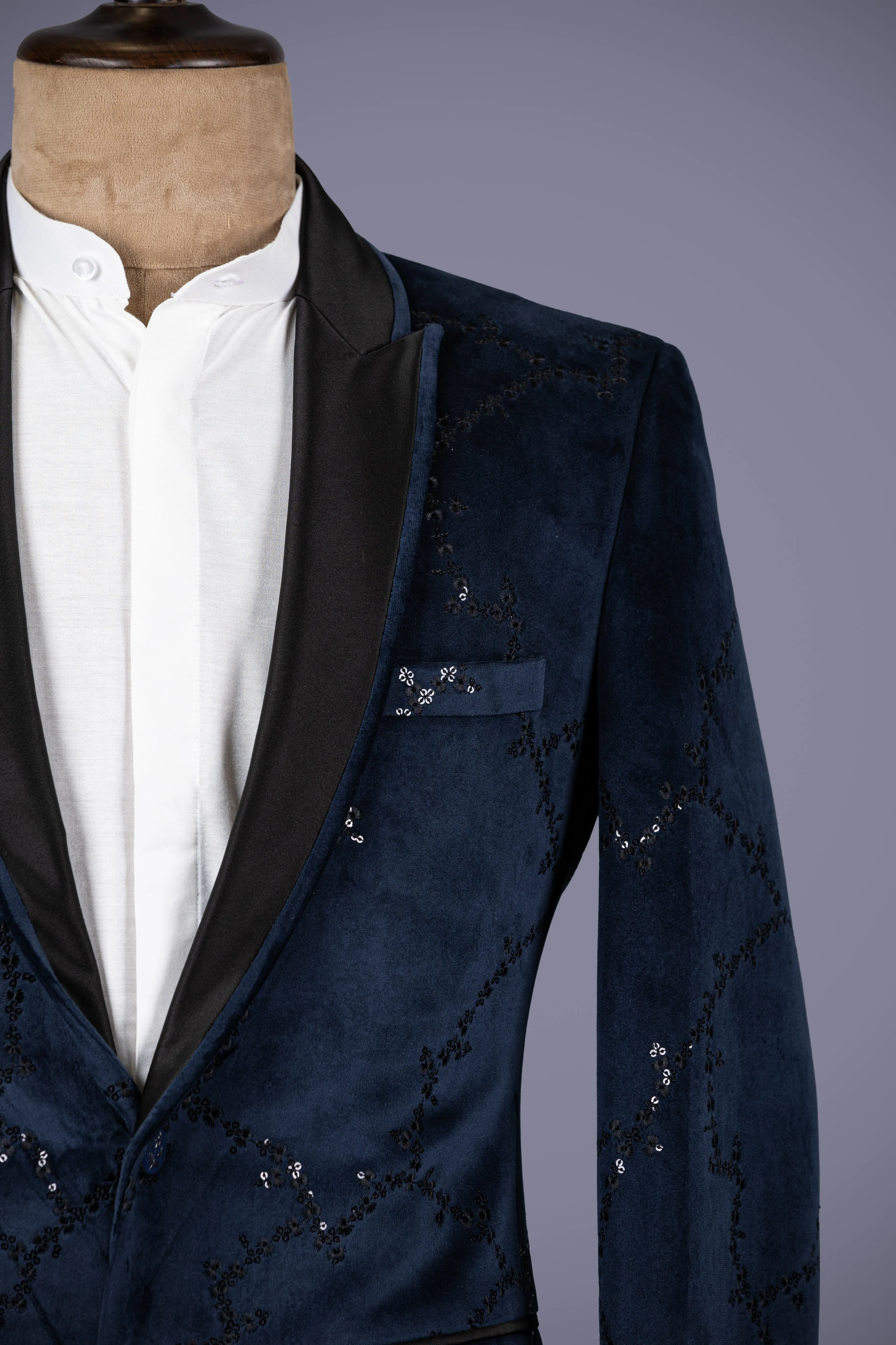 Navy Velvet Tuxedo with Shawl Lapels