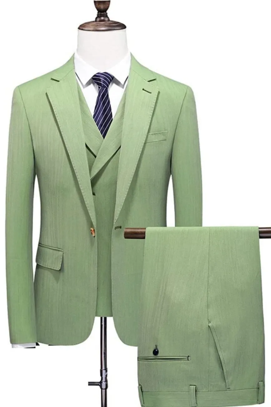 New Arrival Sage Green Three-Piece Notched Lapel Prom Suit for Men