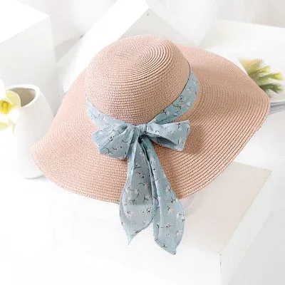 New Summer Female Sun Hat Bow Ribbon Panama Beach Hats For Women Chapeu Feminino Sombrero Floppy Straw