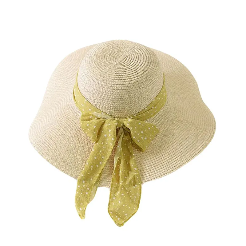 New Summer Female Sun Hat Bow Ribbon Panama Beach Hats For Women Chapeu Feminino Sombrero Floppy Straw