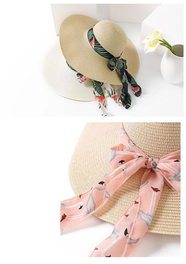 New Summer Female Sun Hat Bow Ribbon Panama Beach Hats For Women Chapeu Feminino Sombrero Floppy Straw