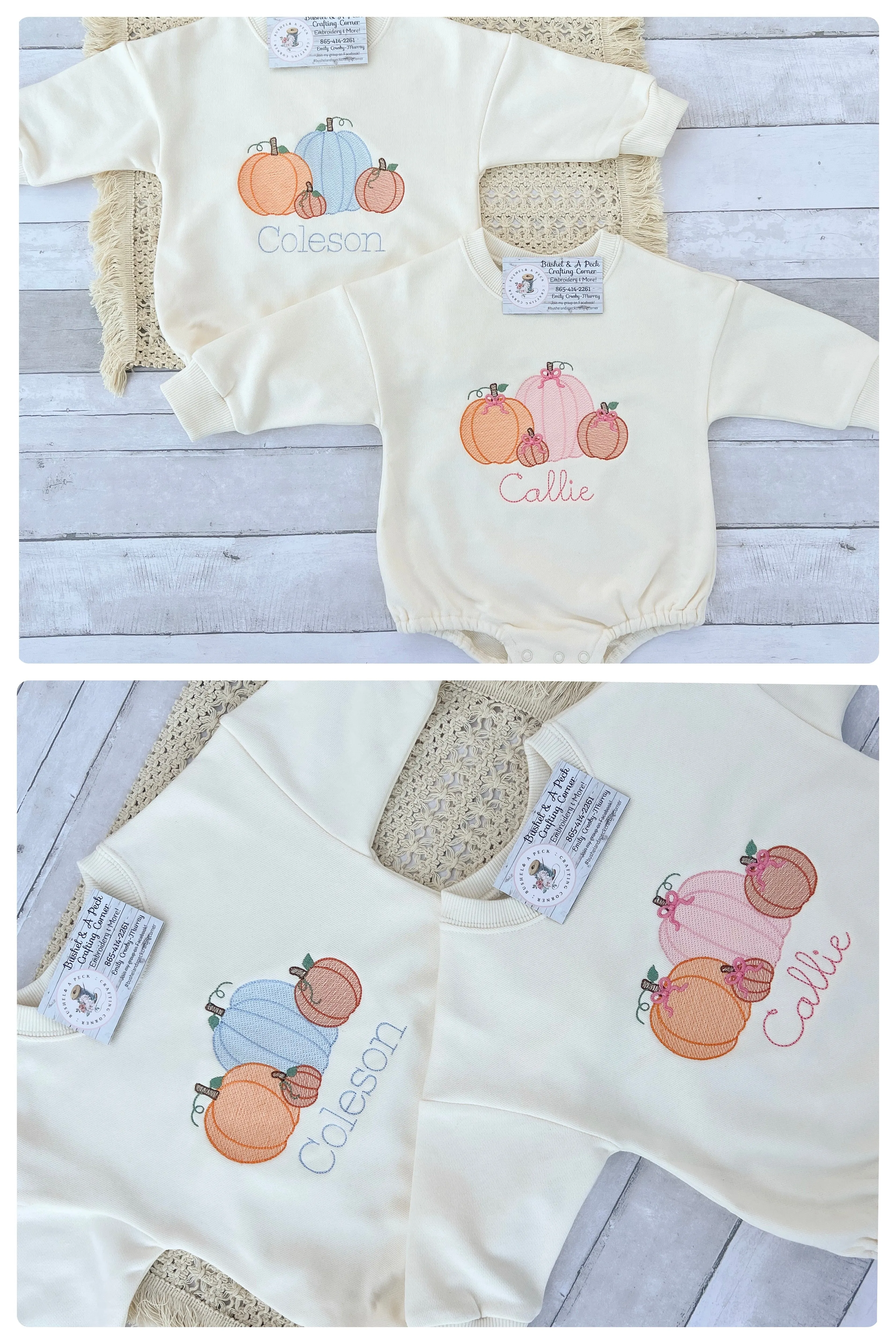 Pumpkin Patch Embroidered Sweatshirts and Sweatshirt Rompers