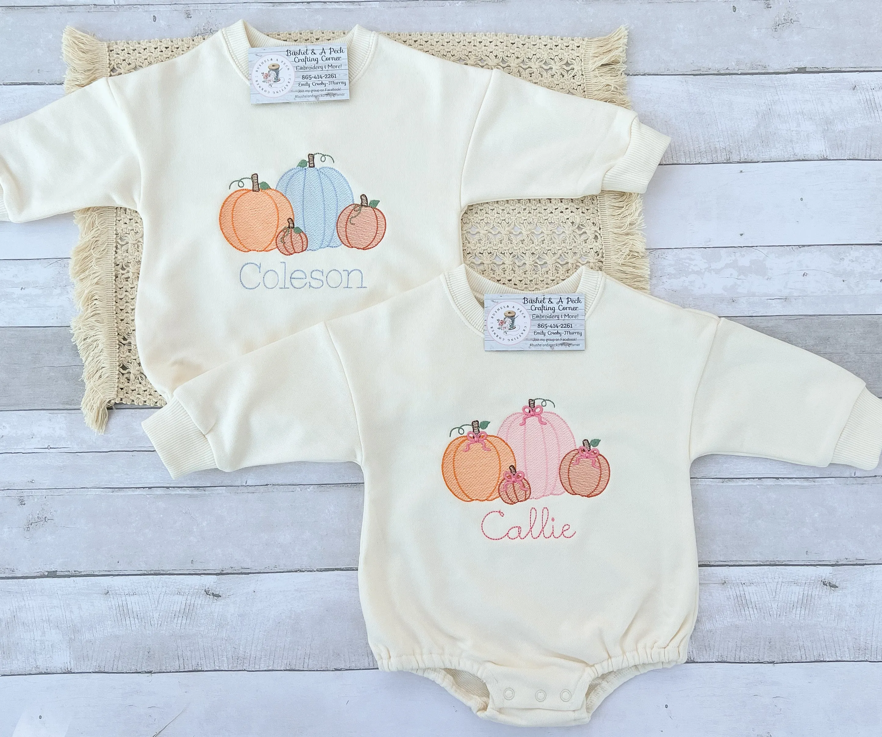 Pumpkin Patch Embroidered Sweatshirts and Sweatshirt Rompers