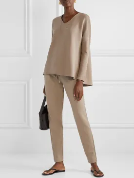 Pure Color V-Neck Casual Long Sleeve Suit