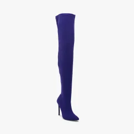 Purple Lycra Pointed Toe Toe Thigh High Boot