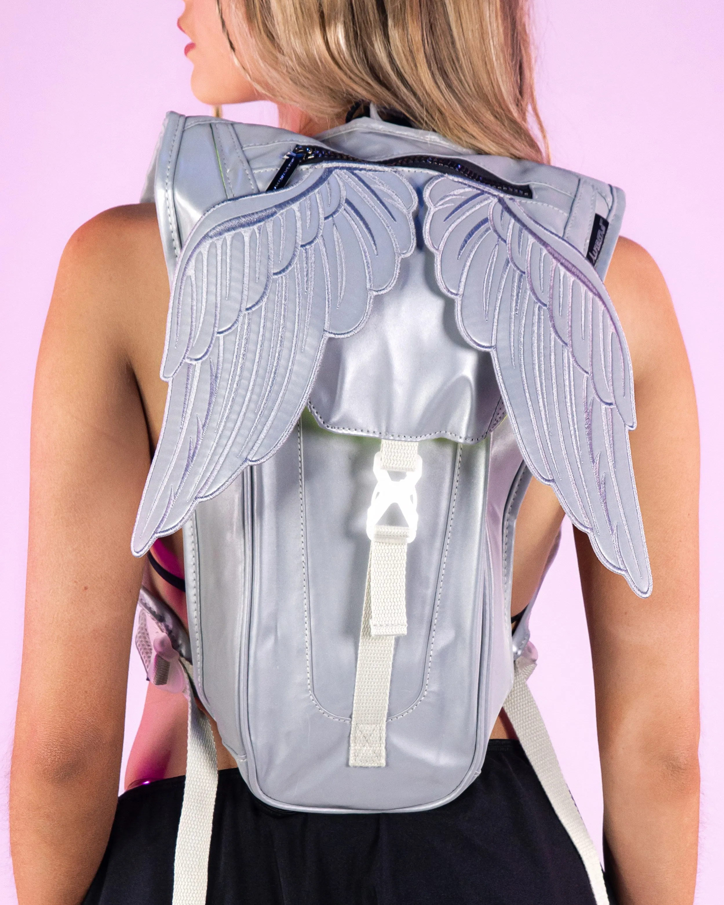 Reflective Silver Angel Wings Hydration Backpack