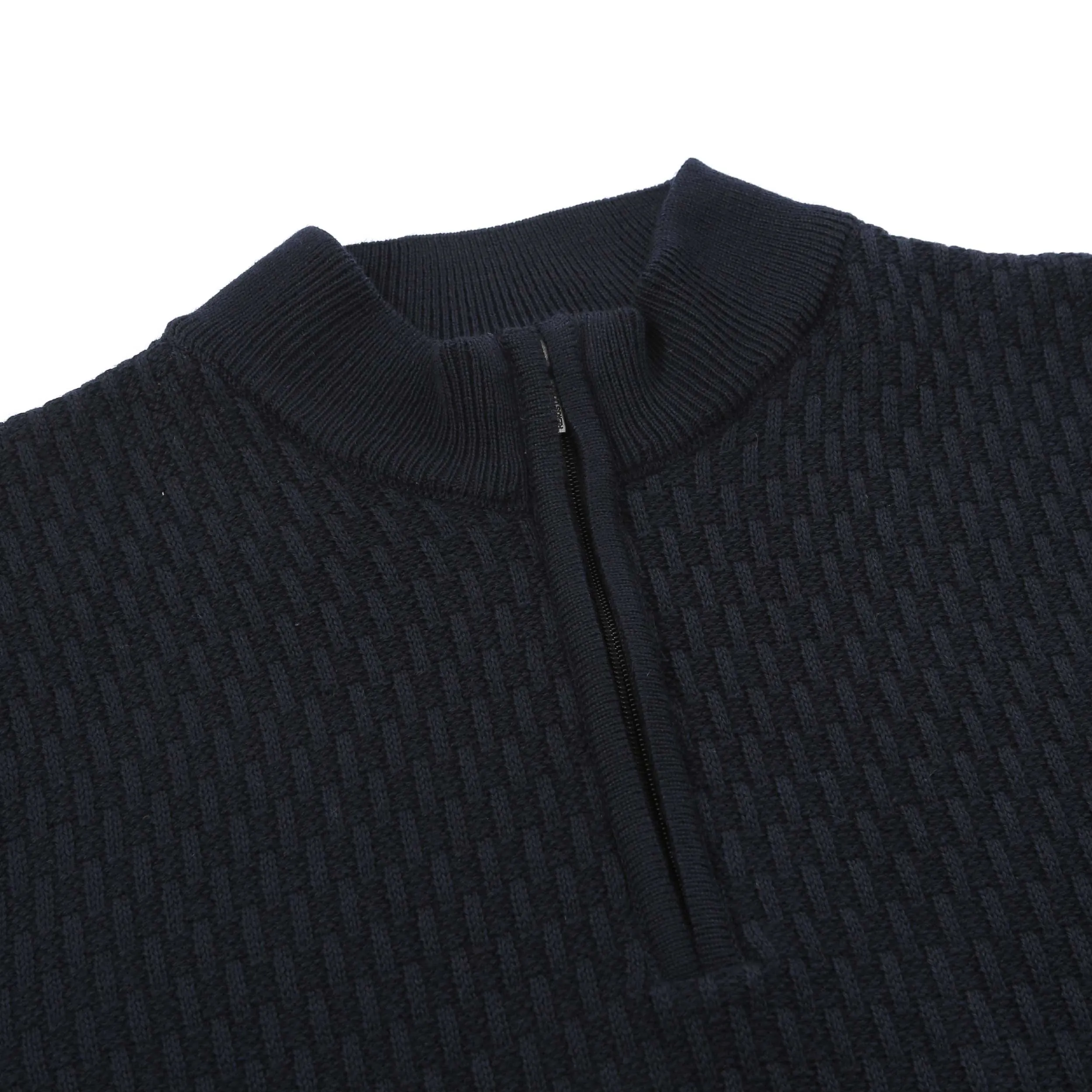 Remus Uomo Waffle 1/4 Zip Knitwear in Navy