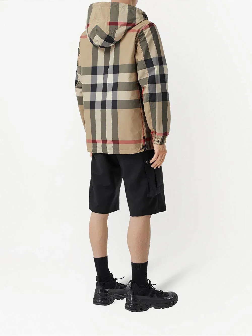 reversible check hooded jacket