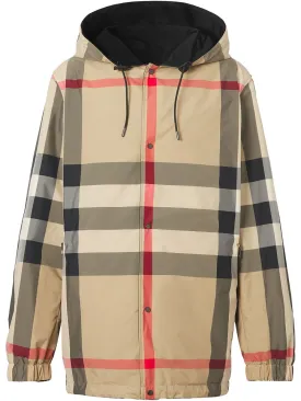 reversible check hooded jacket